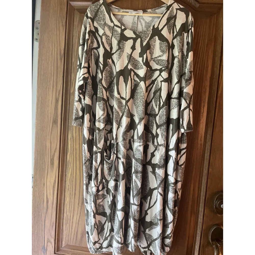 Noen Abstract Print Pocket Dress Women's Large Brown‎ Beige Tunic Boho Casual